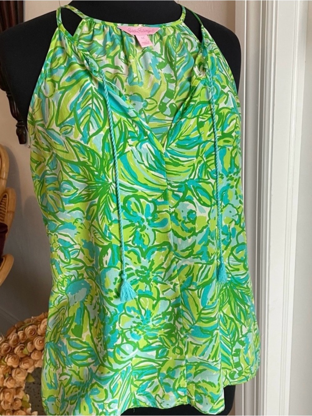 Lilly Pulitzer Tropical Green & Aqua Halter Tank Top